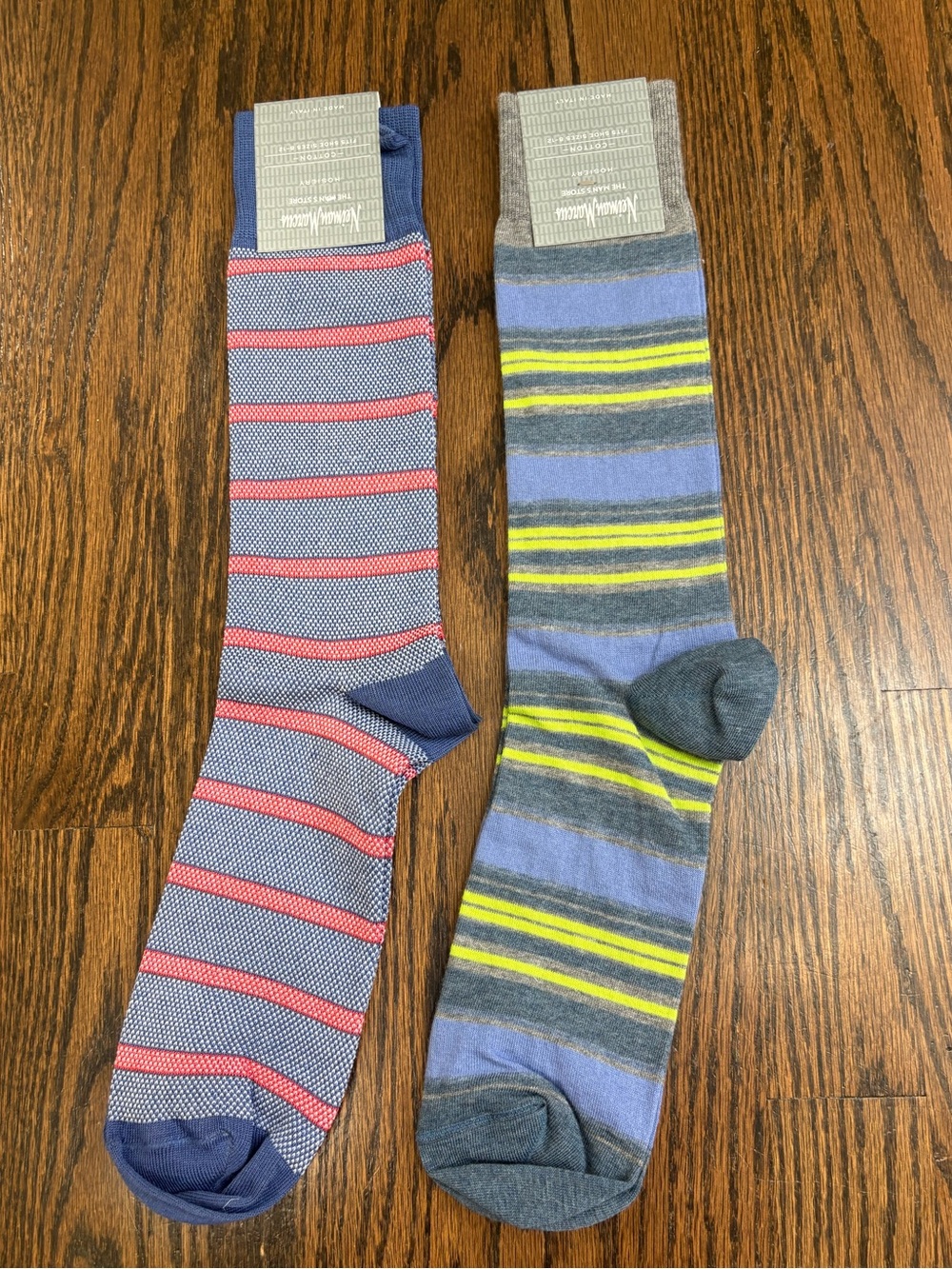 Neiman Marcus Striped Crew Socks in Blue with Pink & Blue with Yellow